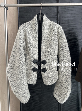 原面料定制 25秋冬新款落肩黑灰宽松羊毛外套 宽松开衫毛衣