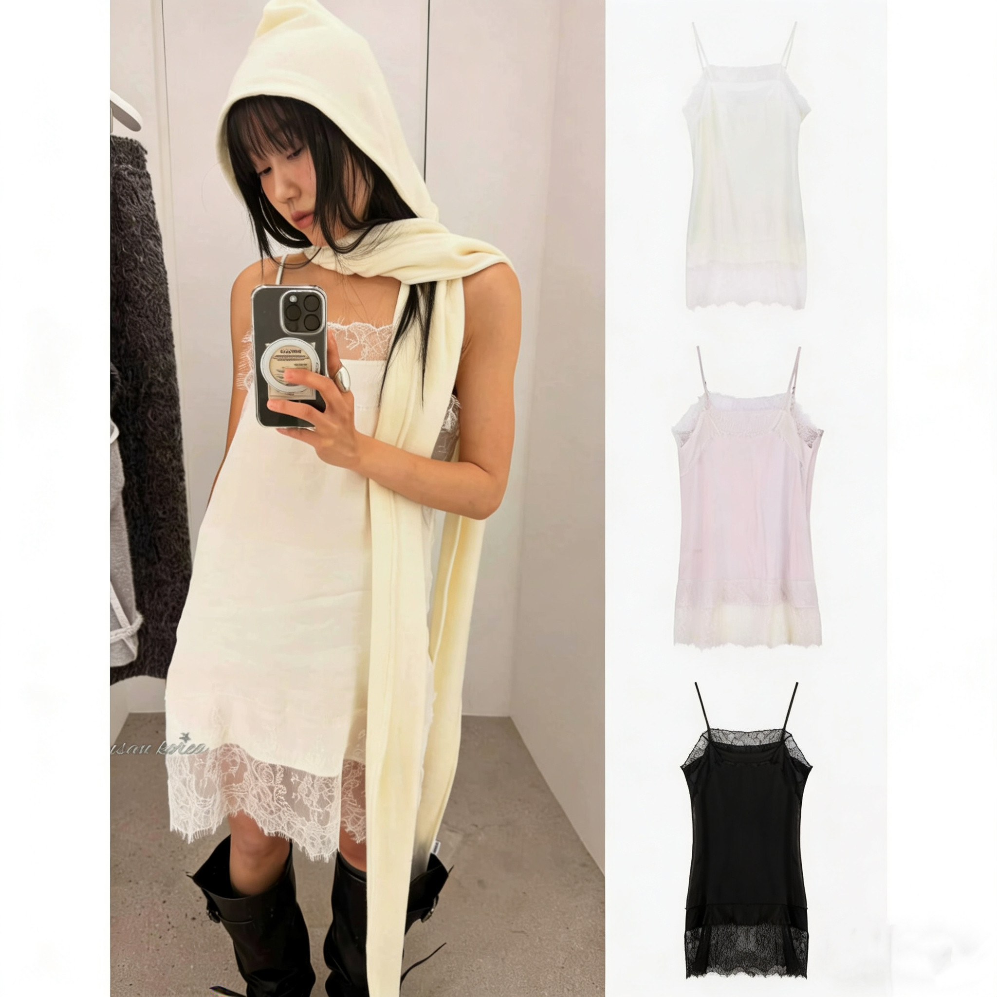 虞书欣欧阳娜娜同款 blacklabel 26夏季新款 蕾丝拼接吊带连衣裙