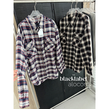 进口YY同渠道面料TINA OPEN YY串珠缝边格纹口袋长袖衬衫女25秋冬