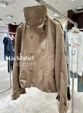 YB对比～25秋冬新款徽标贴片下摆收褶双排扣夹克短外套 风衣