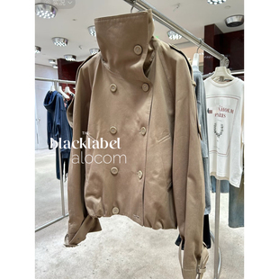 YB对比~25秋冬新款徽标贴片下摆收褶双排扣夹克短外套 风衣