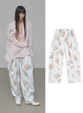 blacklabel 26早春花卉满幅褶皱休闲裤女款 轮廓版型tina open yy