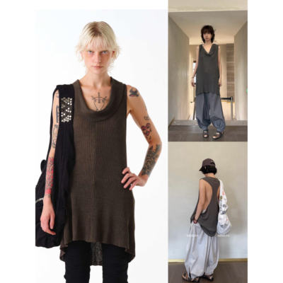 blacklabel 26夏季新款堆领无袖连衣裙 棉麻针织上衣tina open yy