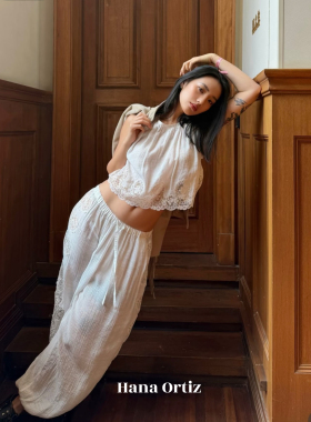 定制蕾丝 nana同款26夏季法式蕾丝灯笼裤束脚裤 无袖上衣背心女