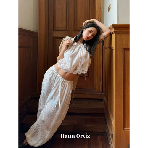 定制蕾丝 nana同款26夏季法式蕾丝灯笼裤束脚裤 无袖上衣背心女