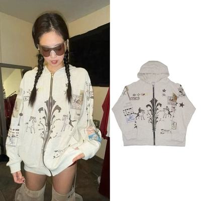 Jennie 朴元彬同款25秋冬新款休闲连帽长袖卫衣外套