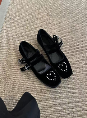 顶~25秋冬 TINA OPEN YY 丝绒芭蕾舞鞋 4cm 单鞋珍珠爱心玛丽珍鞋