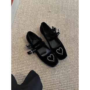 YY丝绒芭蕾舞鞋 OPEN 4cm 单鞋 珍珠爱心玛丽珍鞋 TINA