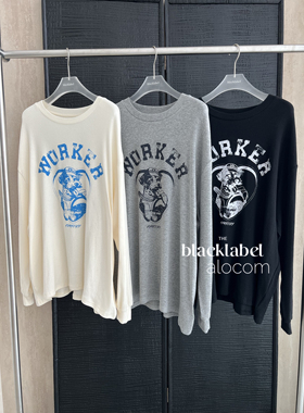 正确版TINA OPEN YY 25早秋新款 小狗印花宽松圆领长袖卫衣