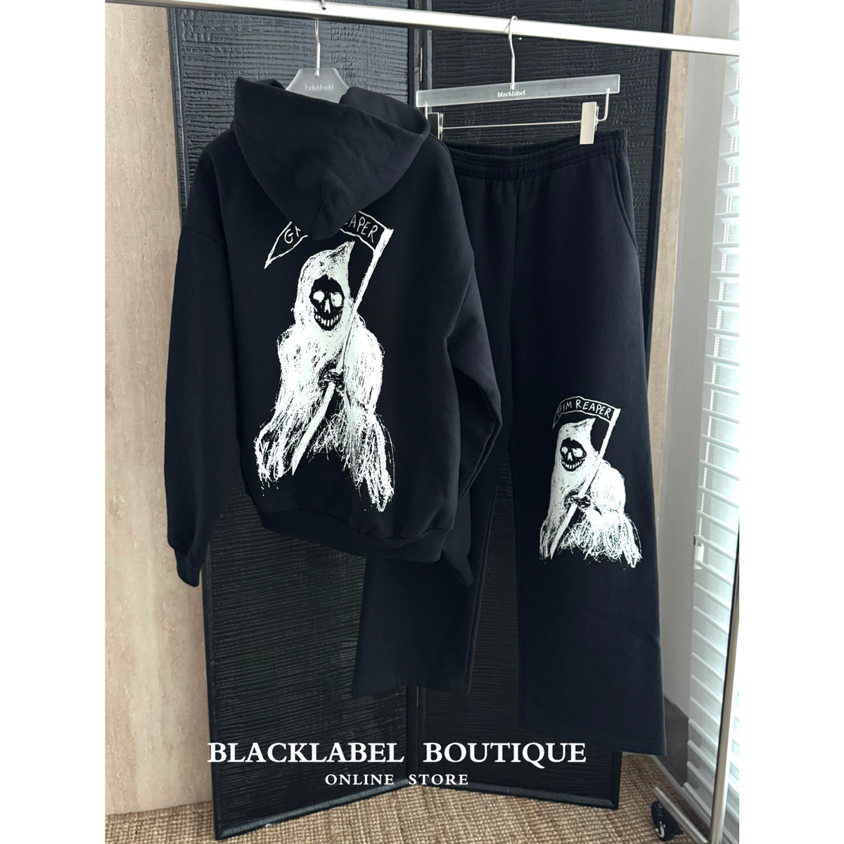 blacklabel 26秋冬新款  死神镰刀漫画图案拉链卫衣帽衫卫裤 卫衣