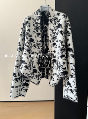 25秋冬新款 迪丽热巴同款羊毛马海毛提花外套轮廓针织开衫