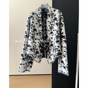 25秋冬新款 迪丽热巴同款羊毛马海毛提花外套轮廓针织开衫