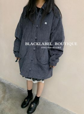 coy 免代版 25秋冬新款圆领小花纽扣灯芯绒口袋中长棉服外套seio