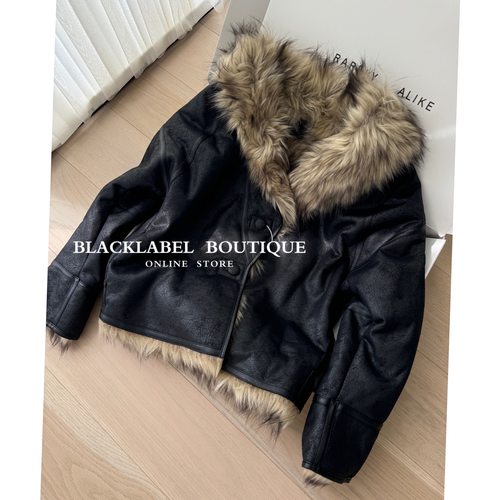 TINA OPEN YY易梦玲同款 皮毛一体双面穿夹克外套女