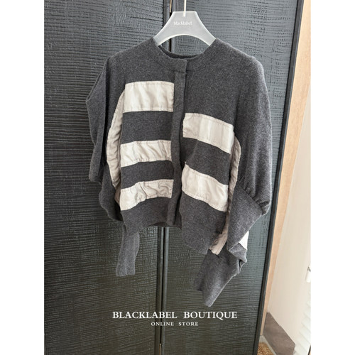 blakclabel 26早秋新款 yy时尚复古慵懒廓形拼接开衫针织衫毛衣女