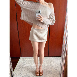 26夏季 香槟 新款 mini裙裤 黑色半身裙裙子 雾面缎感 blacklabel