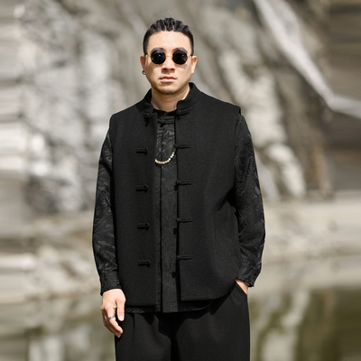 半墨大码男装新中式马甲男士2025秋季新款宽松加肥加大中国风外套