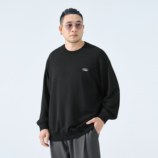 半墨大码男装贴标圆领卫衣男士秋季新款上衣宽松加肥加大胖子外套