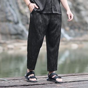 半墨大码男裤新中式云霞皱香云纱九分裤男夏季高端桑蚕真丝裤休闲
