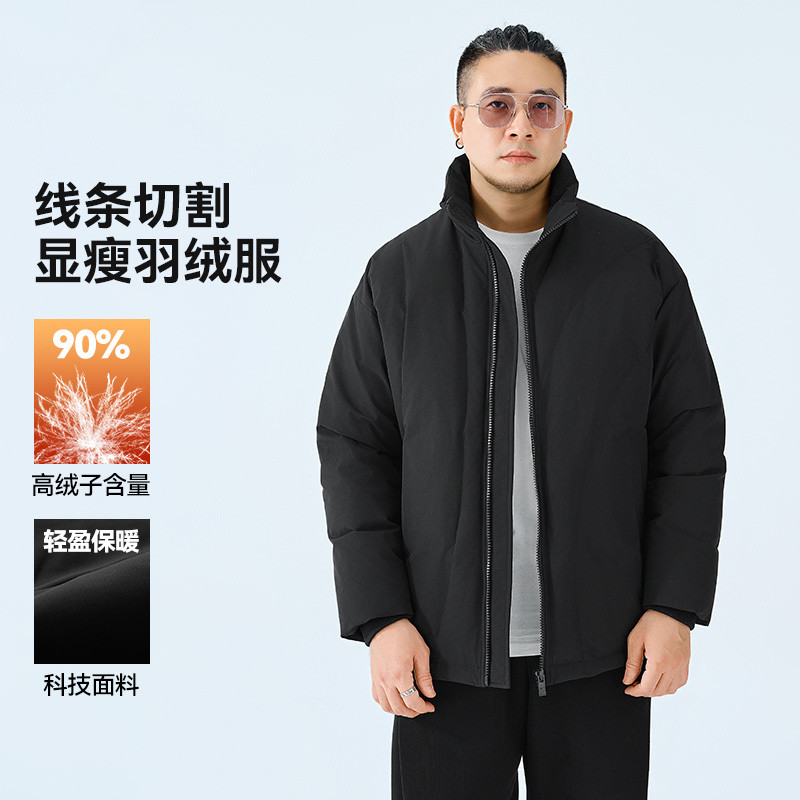 半墨立领羽绒服男冬季加厚保暖宽松加肥加大肥佬羽绒外套大码男装