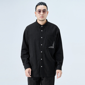 新款 半墨大码 棉麻刺绣衬衣宽松胖子外套潮 衬衫 男春季 男装 立领长袖