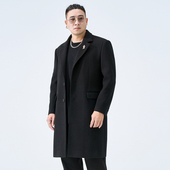 半墨大码 中国风商务休闲外套潮 2023冬季 男装 正肩毛呢大衣男中长款