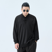 男装 中式 棒球领卫衣秋季 半墨大码 新款 华夫格盘扣上衣宽松胖子外套