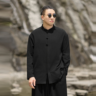 半墨大码男装新中式立领长袖衬衫男士秋季新款中国风唐装胖子外套