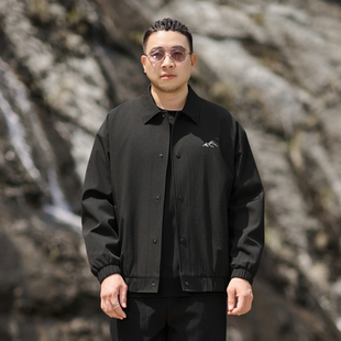半墨大码男装翻领教练夹克男士秋季新款宽松刺绣休闲防水胖子外套