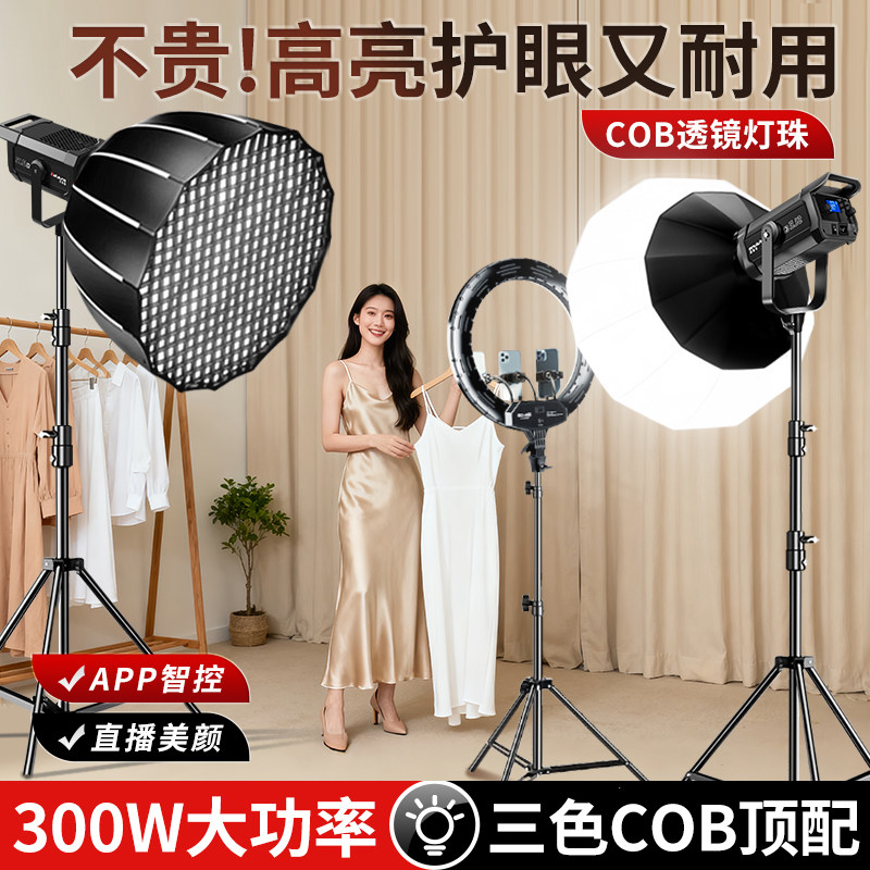 锐富图300W大功率专业直播补光灯COB摄影灯影视深抛网格栅拍照专业级人像自拍高清影视摄影灯美颜视频柔光灯