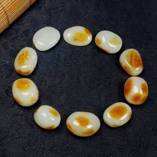 收藏佳品新疆和田玉手链羊脂级白玉黄沁皮原石手串手链男款玉手链