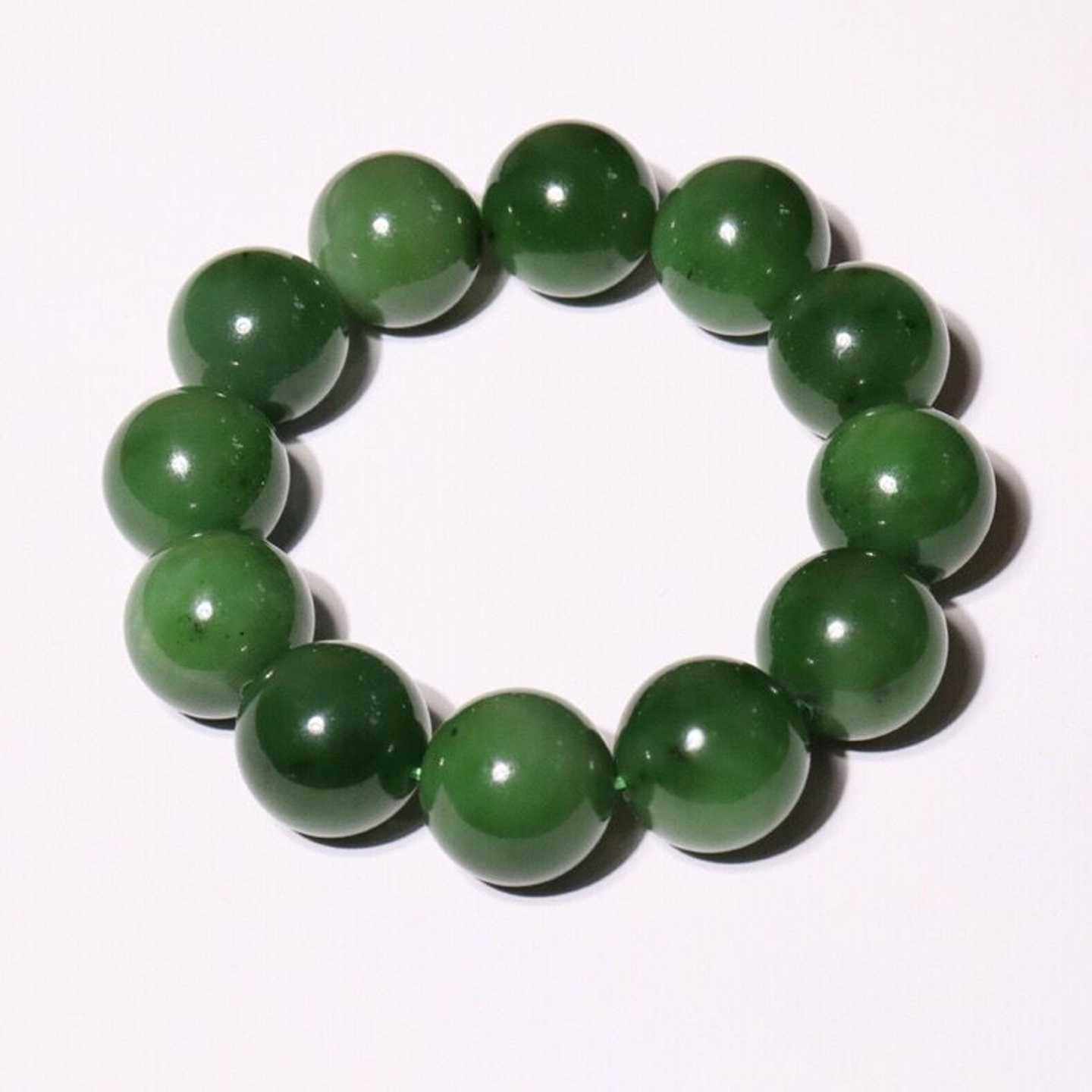 保真纯天然和田玉手链老坑碧玉大圆珠18mm手链手串菠菜绿真玉手链