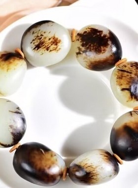 黑沁皮原石籽料手链带证书