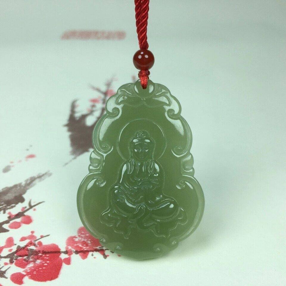 新疆和田玉观音吊坠男款护身符玉佩天然玉石项链观世音菩萨玉吊坠