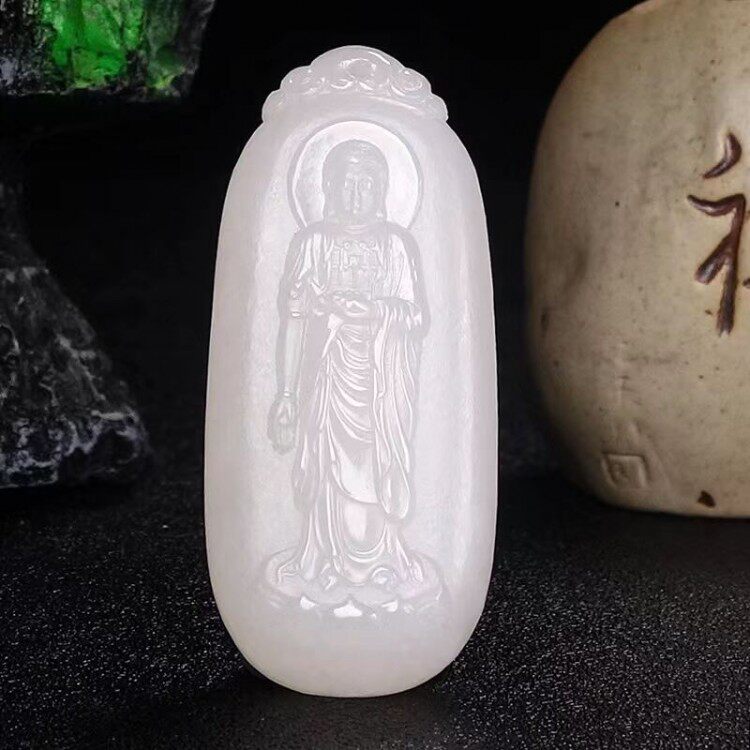 正品新疆和田玉佛光普照大日如来玉牌