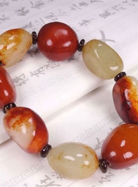 羊脂级红沁皮随行籽料原石手链