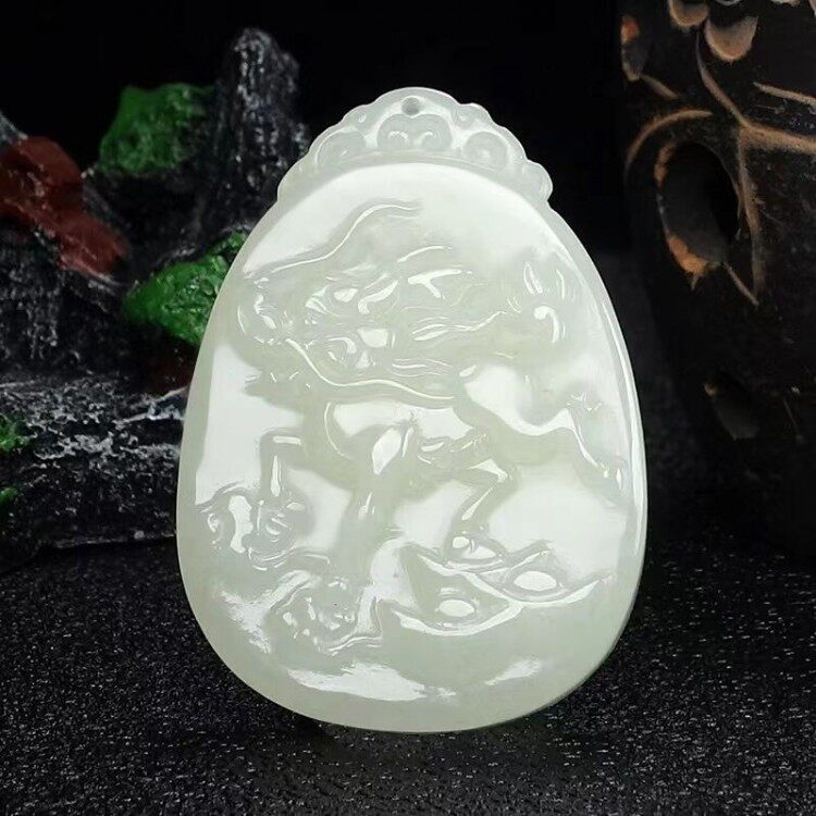 新疆和田玉麒麟献宝吊坠玉佩天然玉石玉器羊脂白玉麒麟挂件男女款