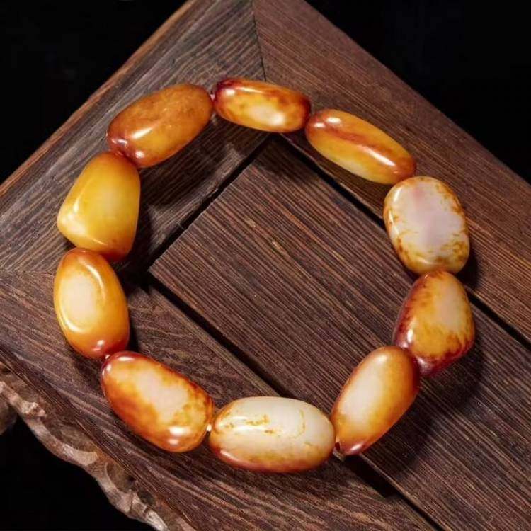枣红皮籽料原石随形手链手串