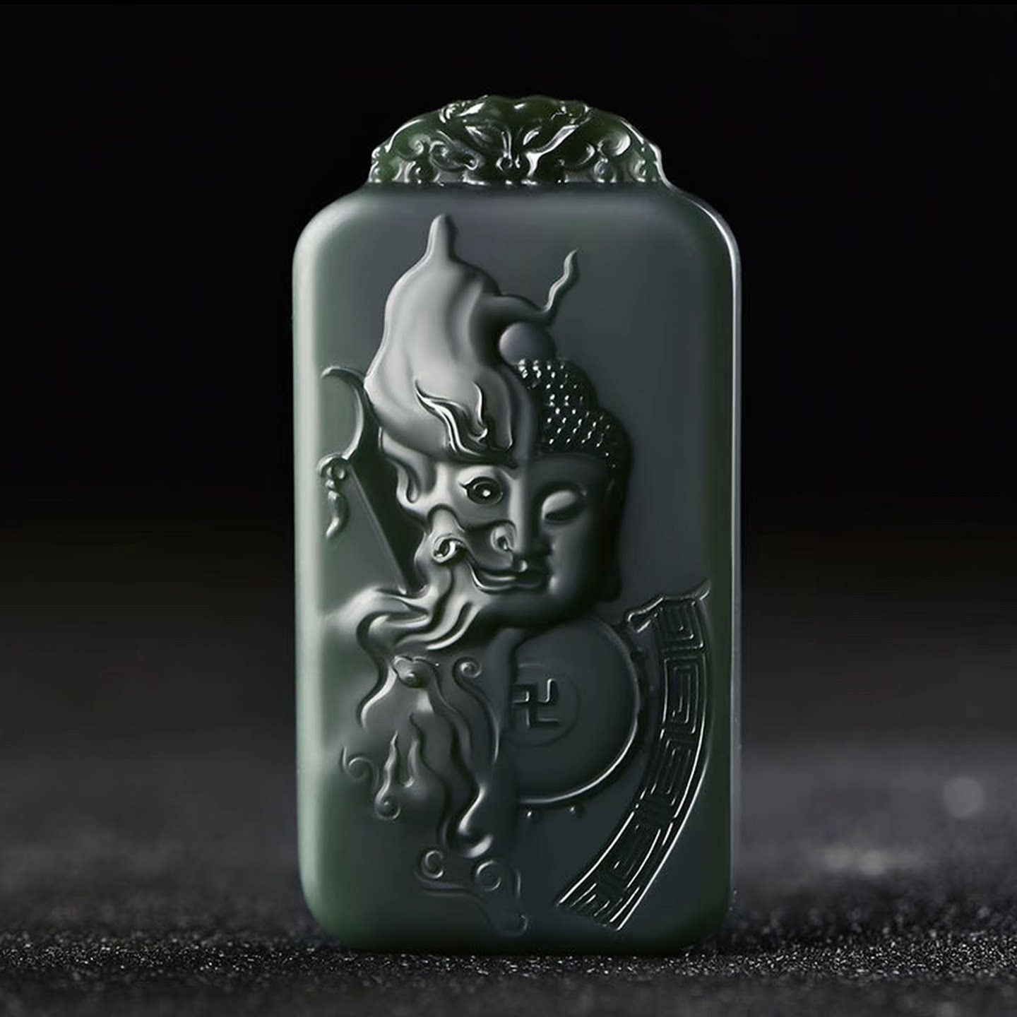 保真新疆和田玉佛魔吊坠塔青一细青玉一念之间挂件男女款玉牌包邮