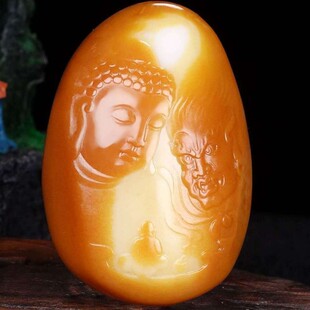 新疆和田玉一念之间挂件红沁皮籽料佛魔之间把件手把件男款手玩件