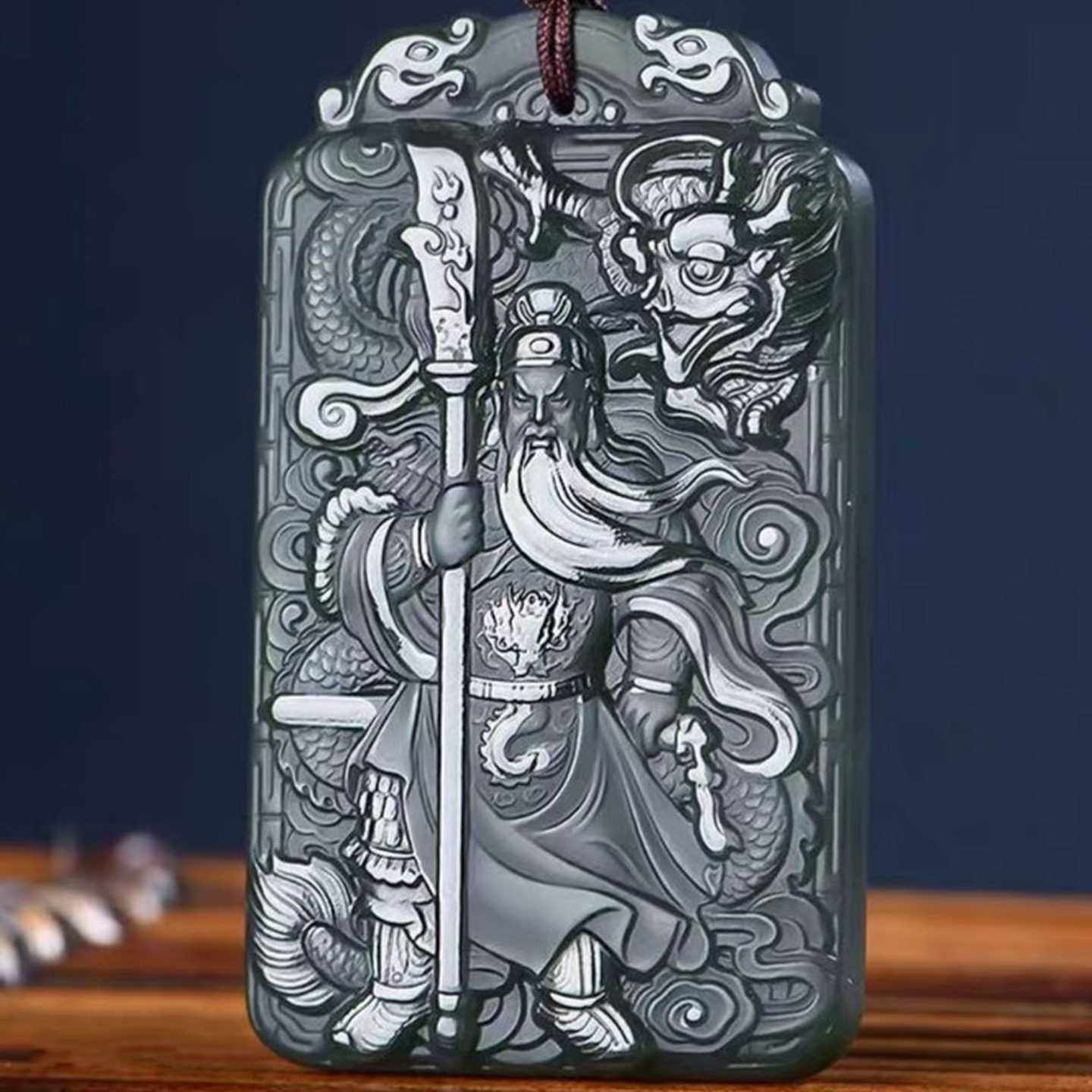 保真新疆和田玉关公武财神吊坠青玉御龙关二爷挂件男款双面玉牌子