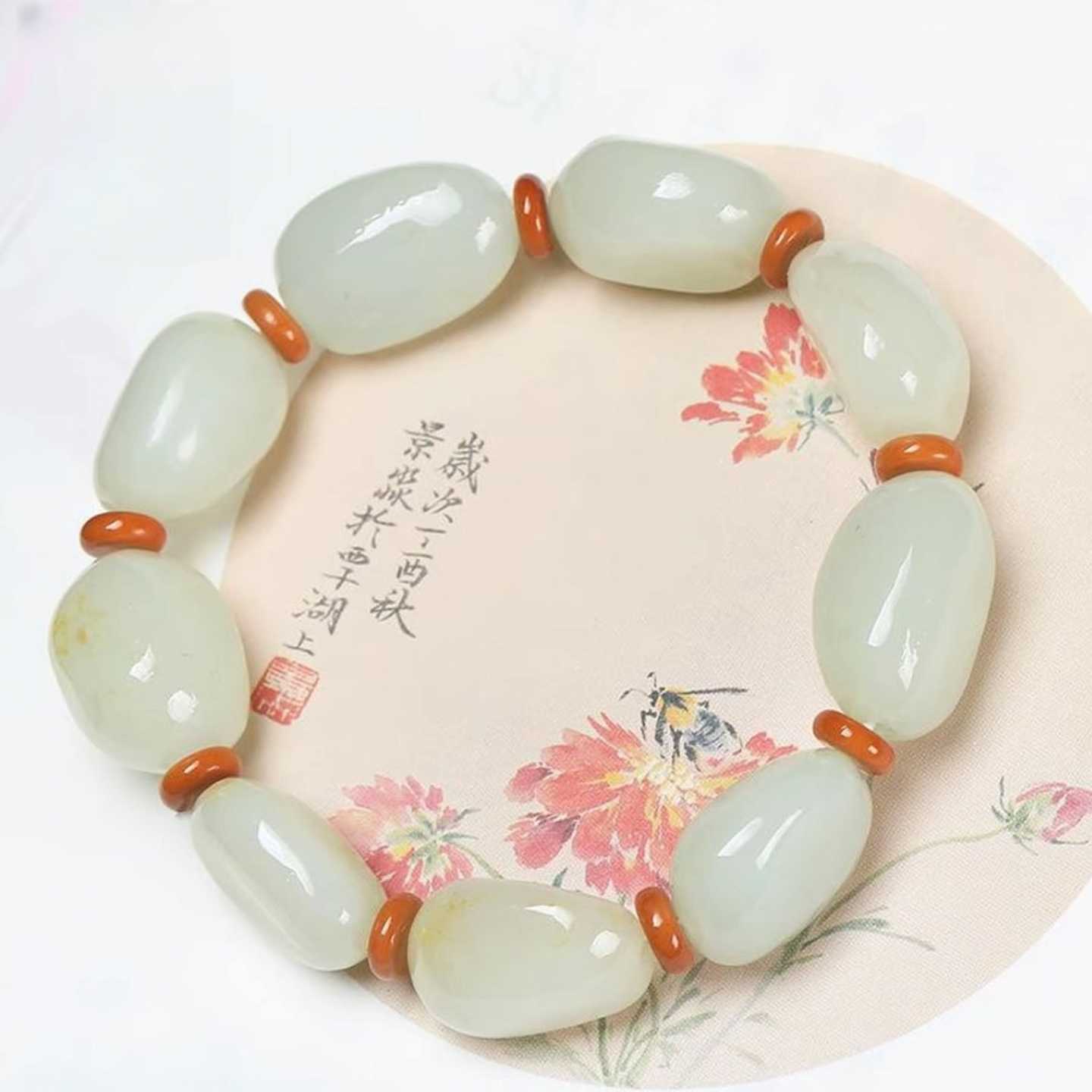 保真正品新疆和田玉手链上等原石籽料白玉手串手链男女款随型手链