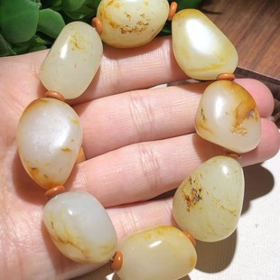 新疆和田玉手链羊脂级洒金皮籽料原石手链手串男女款玉手链带证书