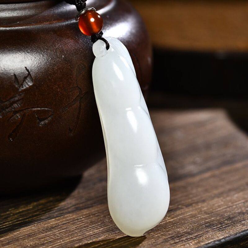 男女款福豆项链带证书新疆和田玉