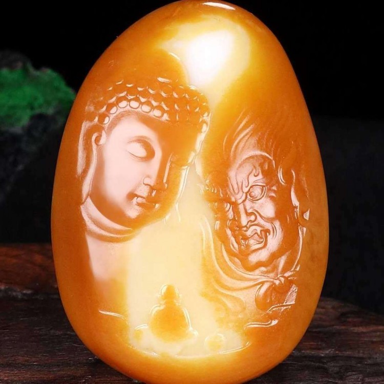 红皮原石籽料佛魔吊坠男女款