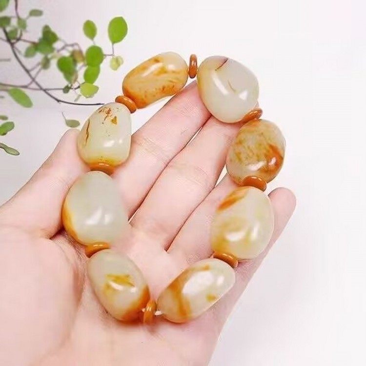 羊脂级红皮籽料原石手链