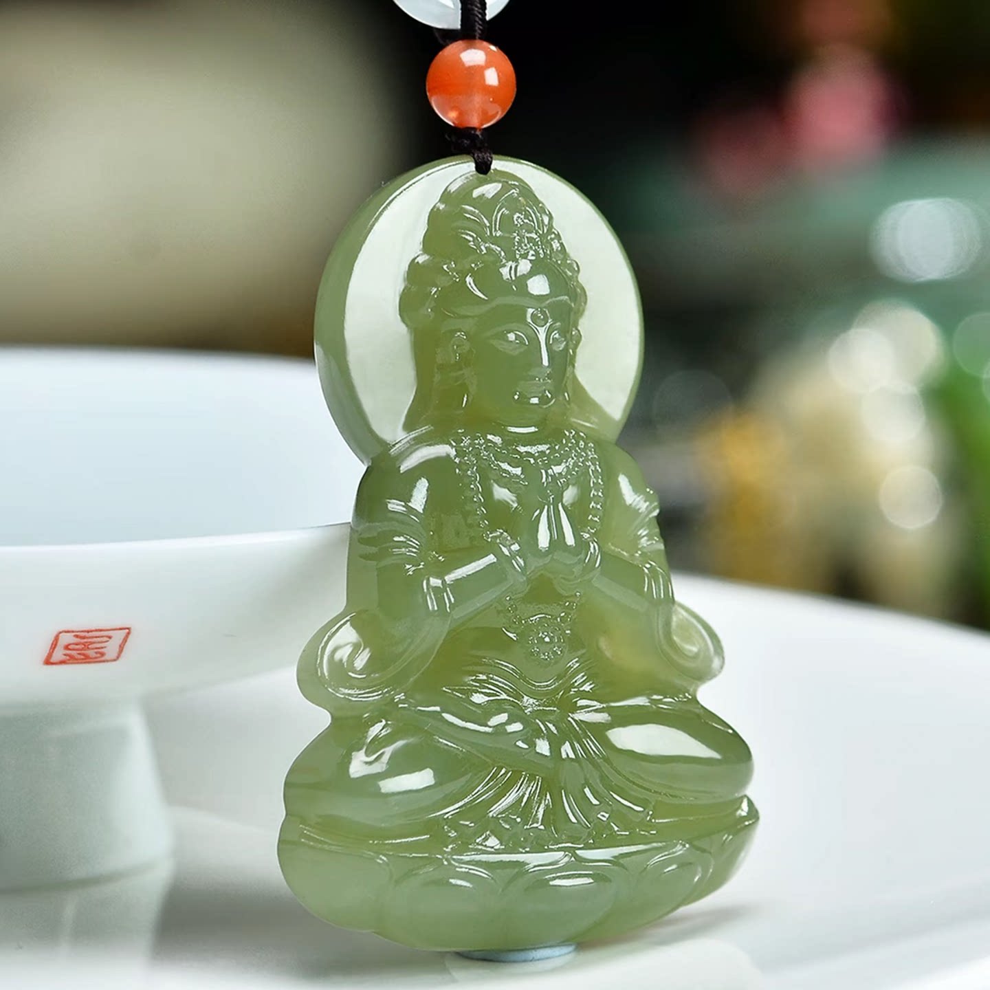 保真天然正品和田玉观音菩萨吊坠