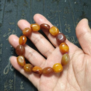 保真新疆和田玉手链黄沁皮随形籽料原石手链手串男女款玉手链包邮