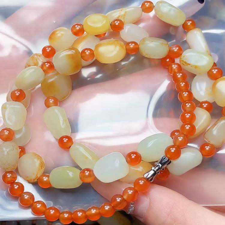 保真新疆和田玉项链黄沁皮原石籽料项链男款玉石玉器玉挂绳带证书