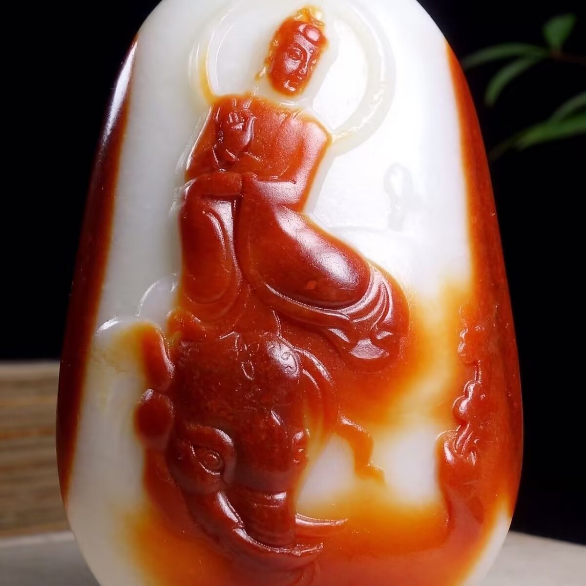 保真新疆和田玉普贤菩萨挂件